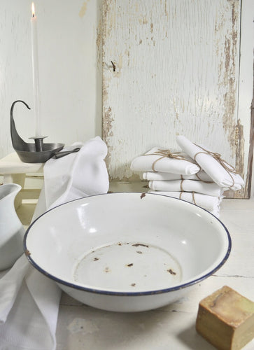 Antique French White  and Blue Enamel Wash Basin