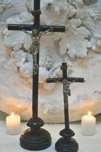 Load image into Gallery viewer, Napoleon III Antique French Ebonised Wooden Catholic Small Standing Crucifix