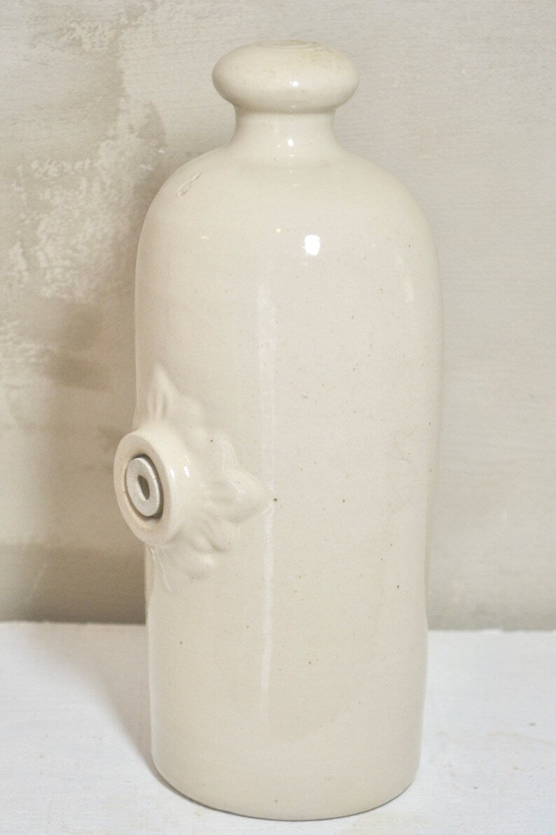 Antique French Natural Cream Earthenware Hot Water Bottle