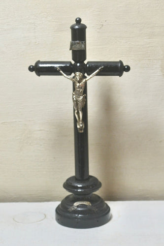 Napoleon III Antique French Ebony Wooden Catholic Standing Crucifix