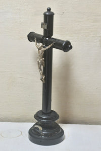 Napoleon III Antique French Ebony Wooden Catholic Standing Crucifix