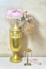 Load image into Gallery viewer, Antique French Large Handcrafted Brass Church Alter Vase with Embossed Cherub Design Scene