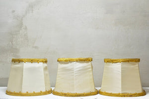 Trio of Vintage French Cream Silk and Gold Braid Petit Clip-On Lamp Shades