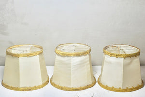 Trio of Vintage French Cream Silk and Gold Braid Petit Clip-On Lamp Shades