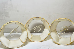 Trio of Vintage French Cream Silk and Gold Braid Petit Clip-On Lamp Shades