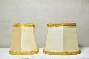 Trio of Vintage French Cream Silk and Gold Braid Petit Clip-On Lamp Shades