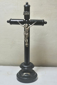 Napoleon III Antique French Ebony Wooden Catholic Standing Crucifix