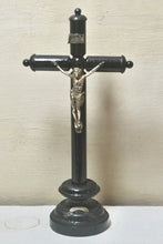 Load image into Gallery viewer, Napoleon III Antique French Ebony Wooden Catholic Standing Crucifix