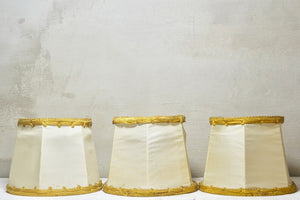Trio of Vintage French Cream Silk and Gold Braid Petit Clip-On Lamp Shades