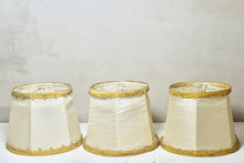 Load image into Gallery viewer, Trio of Vintage French Cream Silk and Gold Braid Petit Clip-On Lamp Shades