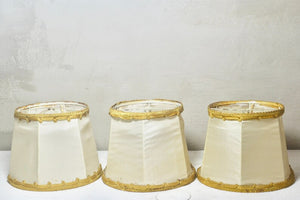 Trio of Vintage French Cream Silk and Gold Braid Petit Clip-On Lamp Shades