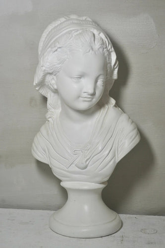 French Antique Large Heavy Young Girl Plaster Bust