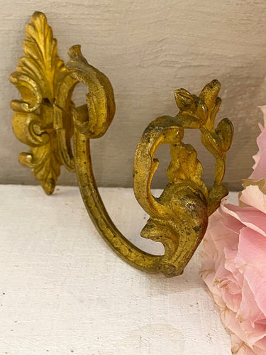 Antique French Art Nouveau Brass Curtain Hook/ Repurposed Clothes Hook