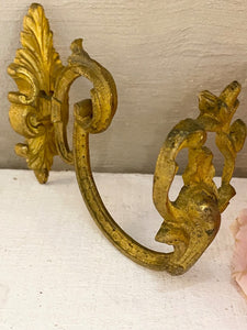 Antique French Art Nouveau Brass Curtain Hook/ Repurposed Clothes Hook