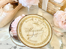 Load image into Gallery viewer, Antique French Pale Cream and Gold Mazuely Bon Bon Tin from Lourdes