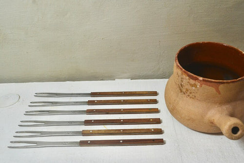 6 Vintage French Wooden Le Creuset Fondue Forks