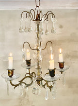 Charger l&#39;image dans la galerie, Antique French Four Arm Candle Chandelier with Crystals