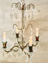 Charger l&#39;image dans la galerie, Antique French Four Arm Candle Chandelier with Crystals