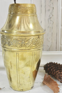 Antique French Handcrafted Beautiful Brass Butterfly Embossed Vase