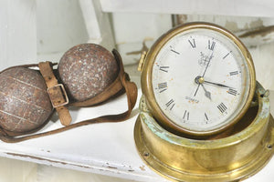 Rustic Antique French Pétanque Set in Old Leather Strap Holder