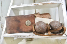 Load image into Gallery viewer, Rustic Antique French Pétanque Set in Old Leather Strap Holder