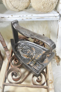 Antique French Cast Iron Gendarme (Constable) No.4 Clothes Iron with Decorative Crest and GT Monogram