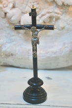 Load image into Gallery viewer, Napoleon III Antique French Ebonised Wooden Catholic Small Standing Crucifix