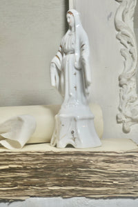 Antique French Paris Porcelain with Gold Hand Painted Detail Mother Mary Statue