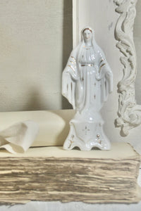 Antique French Paris Porcelain with Gold Hand Painted Detail Mother Mary Statue