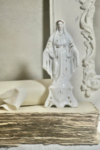 Antique French Paris Porcelain with Gold Hand Painted Detail Mother Mary Statue