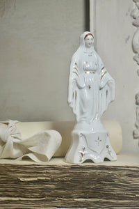 Antique French Paris Porcelain with Gold Hand Painted Detail Mother Mary Statue