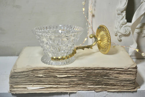 Vintage French Gold Dore Wall Sconce with Crystal Cut Bowl