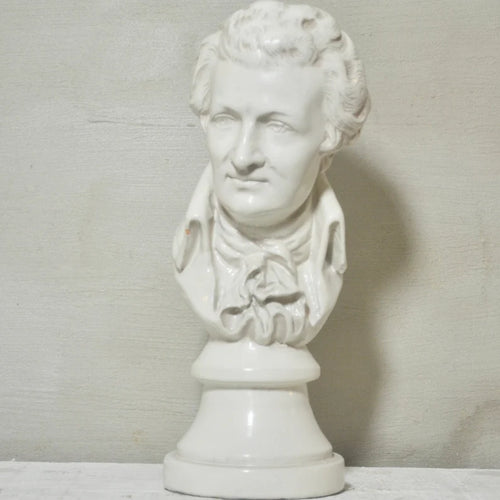Vintage French Medium Solid Plaster Mozart Bust Statue