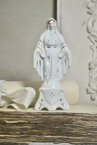 Antique French Paris Porcelain with Gold Hand Painted Detail Mother Mary Statue