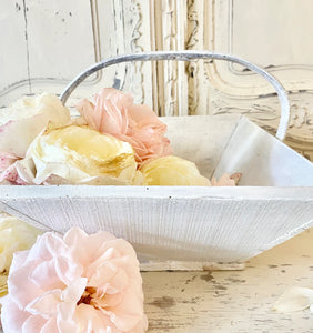 Antique French White Washed Wooden Harvest Basket