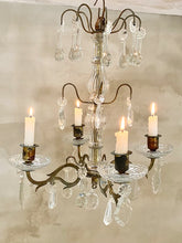 Charger l&#39;image dans la galerie, Antique French Four Arm Candle Chandelier with Crystals