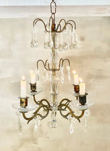 Charger l&#39;image dans la galerie, Antique French Four Arm Candle Chandelier with Crystals