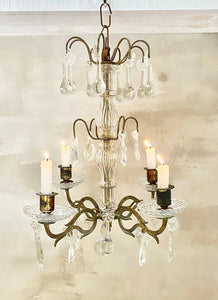 Antique French Four Arm Candle Chandelier with Crystals