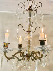 Antique French Four Arm Candle Chandelier with Crystals