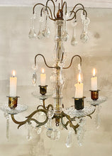 Charger l&#39;image dans la galerie, Antique French Four Arm Candle Chandelier with Crystals