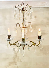 Charger l&#39;image dans la galerie, Antique French Four Arm Candle Chandelier with Crystals