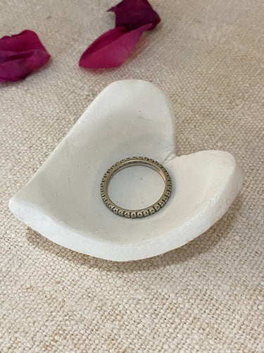 Handmade Unglazed White Clay Heart Shaped Ring Dish