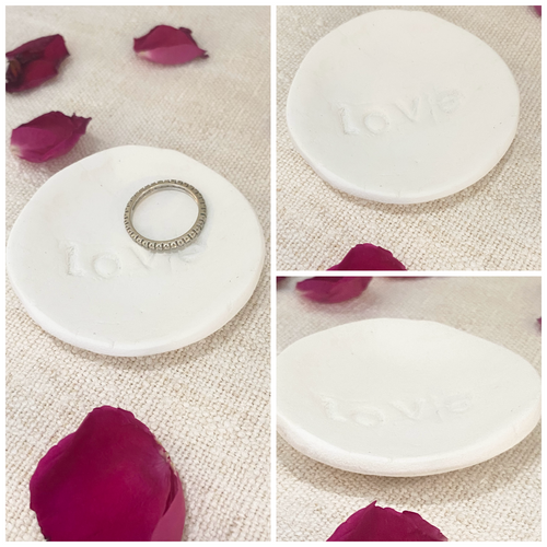 Handmade Unglazed White Clay Love Ring Dish