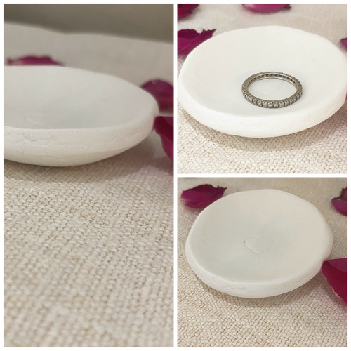 Handmade Unglazed White Clay Heart Ring Dish