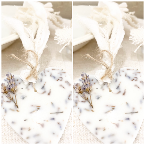 Lavender Scented Soya Wax Heart on Antique Handlloomed  Linen Hemp Tassel